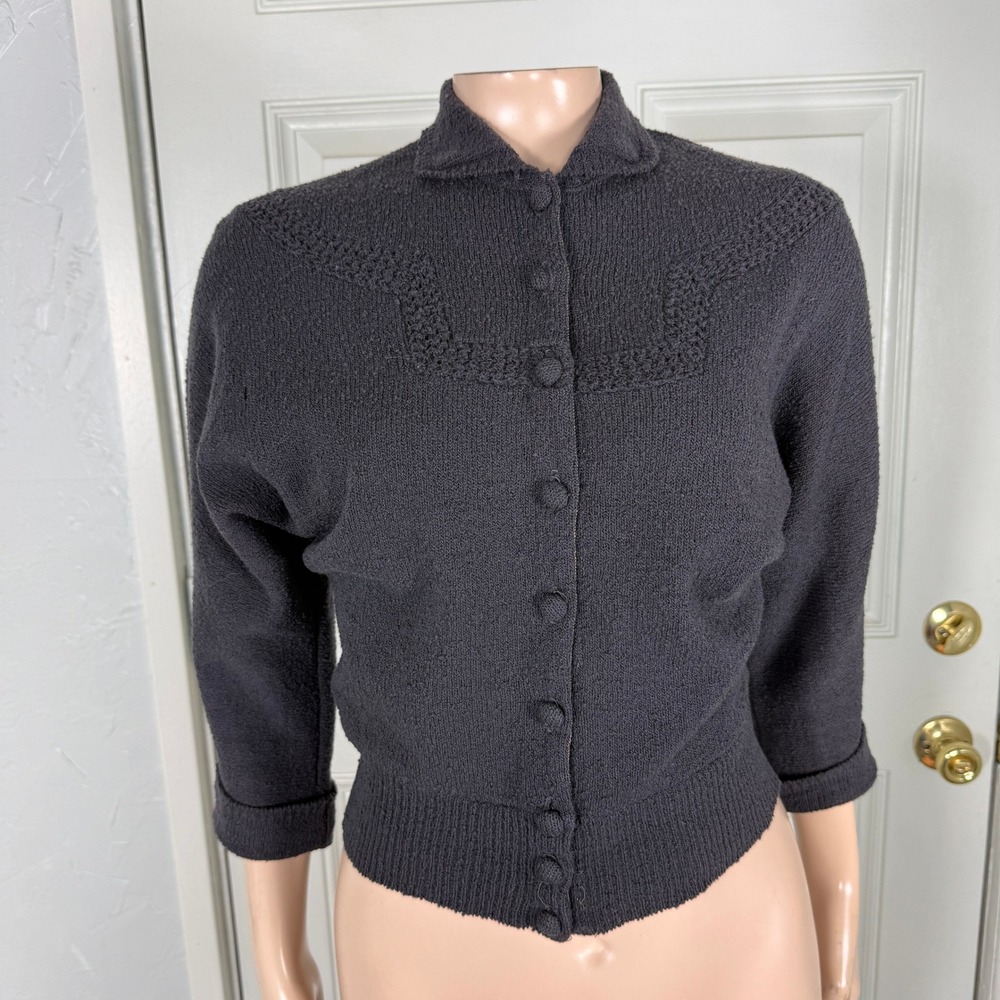 Vintage 50s Lofties By Lawrence Women's Sweater Knit Cardigan Wool Chenille FF4